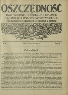 Oszczędność : dwutygodnik poświęcony sprawie organizacji oszczędności w Polsce. R. 4, nr 2 (31 stycznia 1928)