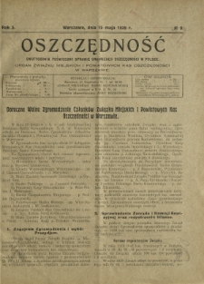 Oszczędność : dwutygodnik poświęcony sprawie organizacji oszczędności w Polsce. R. 5, nr 9 (15 maja 1929)