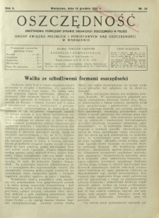 Oszczędność : dwutygodnik poświęcony sprawie organizacji oszczędności w Polsce. R. 8, nr 24 (15 grudnia 1932)