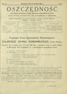 Oszczędność : dwutygodnik poświęcony sprawie organizacji oszczędności w Polsce. R. 11, nr 8 (30 kwietnia 1935)