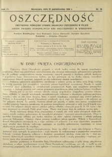 Oszczędność : dwutygodnik poświęcony sprawie organizacji oszczędności w Polsce. R. 11, nr 20 (31 października 1935)