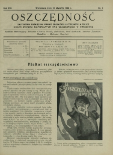 Oszczędność : dwutygodnik poświęcony sprawie organizacji oszczędności w Polsce. R.14, nr 2 (20 stycznia 1938)
