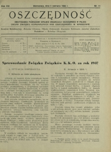 Oszczędność : dwutygodnik poświęcony sprawie organizacji oszczędności w Polsce. R.14, nr 11 (5 czerwca 1938)