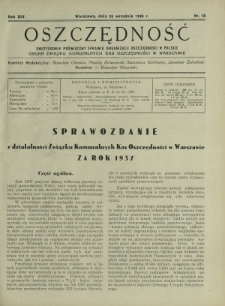 Oszczędność : dwutygodnik poświęcony sprawie organizacji oszczędności w Polsce. R.14, nr 18 (20 września 1938)