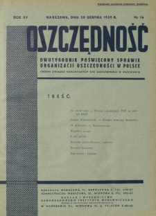 Oszczędność : dwutygodnik poświęcony sprawie organizacji oszczędności w Polsce. R. 15, nr 16 (20 sierpnia 1939)