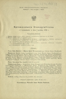 Sprawozdanie Stenograficzne z 2 Posiedzenia Sejmu Rzeczypospolitej w dniu 2 grudnia 1938 r. (V Kadencja 1938-1939)