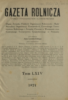 Gazeta Rolnicza : pismo tygodniowe ilustrowane. R. 64 (1924) - skorowidz
