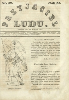 Przyjaciel Ludu : czyli tygodnik potrzebnych i pożytecznych wiadomości. R.14, Nr 39 (25 września 1847)