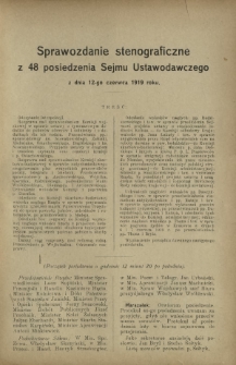 Sprawozdanie Stenograficzne z 48 Posiedzenia Sejmu Ustawodawczego z dnia 12 czerwca 1919 r.