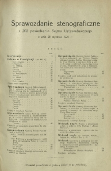 Sprawozdanie Stenograficzne z 202 Posiedzenia Sejmu Ustawodawczego z dnia 25 stycznia 1921 r.