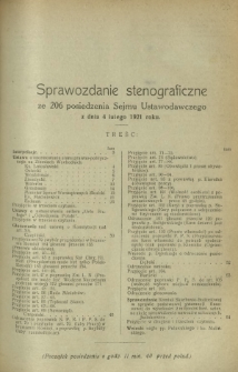 Sprawozdanie Stenograficzne z 206 Posiedzenia Sejmu Ustawodawczego z dnia 4 lutego 1921 r.