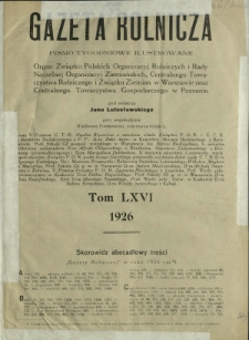 Gazeta Rolnicza : pismo tygodniowe ilustrowane. R. 66 (1926) - skorowidz