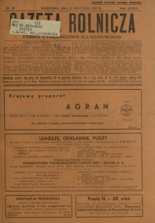 Gazeta Rolnicza : pismo tygodniowe ilustrowane. R. 77, nr 39 (24 września 1937)