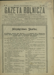 Gazeta Rolnicza : pismo tygodniowe ilustrowane. R. 58, nr 47 (22 listopada 1918)