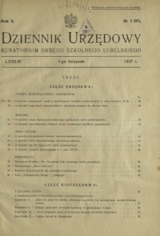 Dziennik Urzędowy Kuratorjum Okręgu Szkolnego Lubelskiego R. 10, nr 3 (97) 1 listopada 1937
