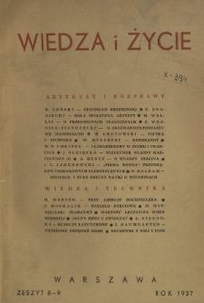 Wiedza i Życie : miesięcznik poświęcony sprawie kultury i oświaty R. 12, z. 8/9 (sierpień/wrzesień 1937)