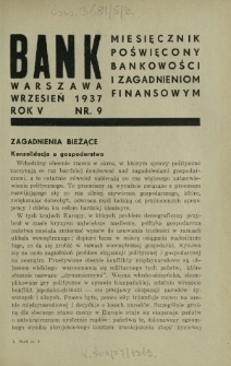 Bank : miesięcznik poświęcony bankowości i zagadnieniom finansowym. R. 5, nr 9 (wrzesień 1937)