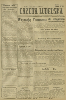 Gazeta Lubelska : niezależne pismo demokratyczne. R. 2, nr 310=619 (9 listopad 1946)