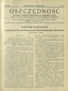 Oszczędność : dwutygodnik poświęcony sprawie organizacji oszczędności w Polsce. R. 12, nr 16 (31 sierpnia 1936)