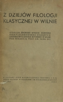 Z dziejów filologji klasycznej w Wilnie : studjum zbiorowe