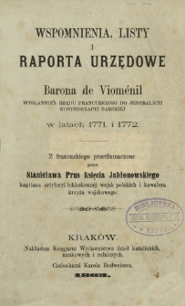 Wspomnienia, listy i raporta urzędowe barona de Vioménil [...] w latach 1771 i 1772