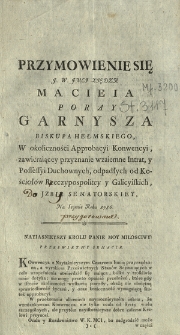 Przymowienie Się J. W. Jmci Xiędza Macieia Poray Garnysza Biskupa Hełmskiego (!), [...] w Jzbie Senatorskiey, Na Seymie Roku 1786