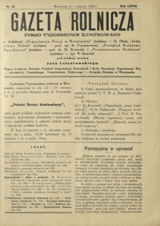 Gazeta Rolnicza : pismo tygodniowe ilustrowane. R. 68, nr 22 (1 czerwca 1928)