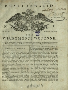 Ruski Inwalid czyli wiadomości wojenne. 1818, nr 1 (2 stycznia)