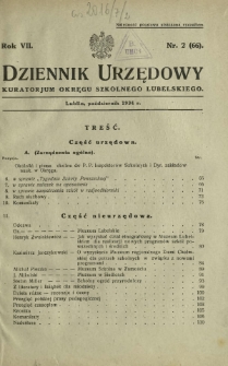 Dziennik Urzędowy Kuratorjum Okręgu Szkolnego Lubelskiego R. 7, nr 2 (66) październik 1934