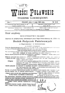 Wieści Puławskie : tygodnik samorządowy 1920-05-10, R. 1, nr 9-10