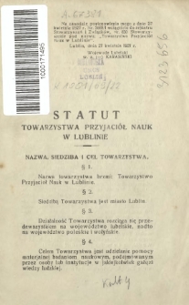Statut Towarzystwa Przyjaciół Nauk w Lublinie