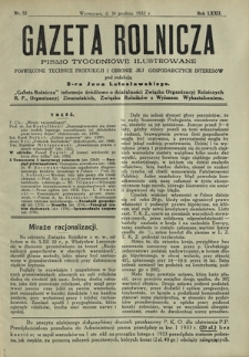 Gazeta Rolnicza : pismo tygodniowe ilustrowane. R. 72, nr 52 (30 grudnia 1932)