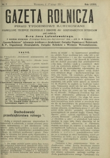 Gazeta Rolnicza : pismo tygodniowe ilustrowane. R. 73, nr 7 (17 lutego 1933)