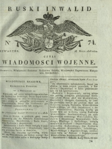 Ruski Inwalid czyli wiadomości wojenne. 1818, nr 74 (28 marca)