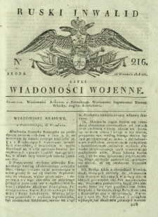 Ruski Inwalid czyli wiadomości wojenne. 1818, nr 216 (18 września)
