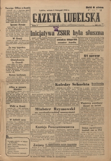 Gazeta Lubelska : niezależne pismo demokratyczne. R. 2, nr 303=612 (2 listopad 1946)