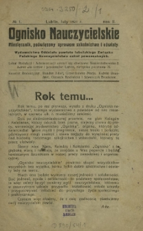 Ognisko Nauczycielskie : miesięcznik poświęcony sprawom szkolnictwa i oświaty. R. 2, Nr 1 (luty 1921)