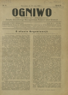 Ogniwo : organ informacyjny i sprawozdawczy Związku Zawodowego Nauczycielstwa Polskich Szkół Średnich R. 2, Nr 9 (15 maja 1922)