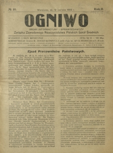 Ogniwo : organ informacyjny i sprawozdawczy Związku Zawodowego Nauczycielstwa Polskich Szkół Średnich R. 2, Nr 10 (12 czerwca 1922)