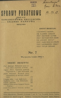 Sprawy Podatkowe : organ Towarzystwa Przyjaciół Skarbu Państwa : czasopismo dla praktyki prawa skarbowego / red. Rudolf Langrod. R. 4, z. 7 (1925)