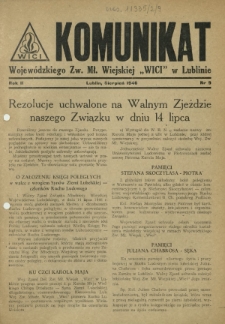 Komunikat Wojewódzkiego Zw. Mł. Wiejskiej "Wici" w Lublinie. R. 2, nr 9 (sierpień 1946)