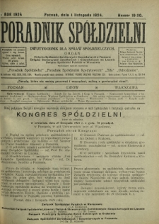 Poradnik Spółdzielni : dwutygodnik dla spraw spółdzielczych. 1924, nr 19-20 (1 listopada)
