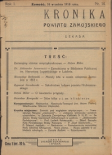 Kronika Powiatu Zamojskiego R. 1, nr 14 (10 wrzes. 1918)