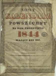 Polski, Ruski, Astronomiczno-Gospodarski Nowy Kalendarz Powszechny na Rok Przestępny 1844