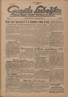 Gazeta Lubelska : niezależne pismo demokratyczne. R. 1, nr 251 (1 listopada 1945)