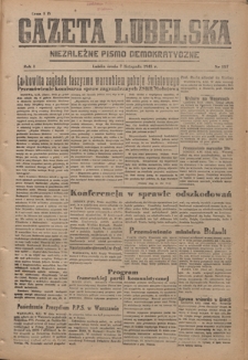 Gazeta Lubelska : niezależne pismo demokratyczne. R. 1, nr 257 (7 listopada 1945)