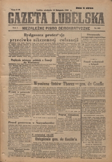 Gazeta Lubelska : niezależne pismo demokratyczne. R. 1, nr 268 (18 listopada 1945)