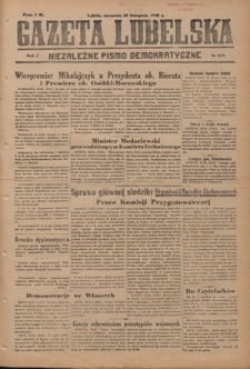 Gazeta Lubelska : niezależne pismo demokratyczne. R. 1, nr 279 (29 listopada 1945)