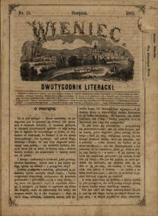 Wieniec : dwutygodnik literacki / redaktor odpowiedzialny Goczałkowska Julia. Nr 15 (sierpień 1862)