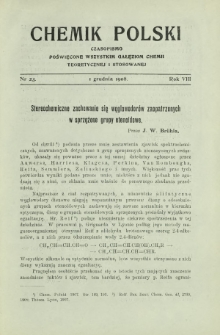 Chemik Polski : czasopismo poświęcone wszystkim gałęziom chemii teoretycznej i stosowanej / red. i wyd. B. Miklaszewski. R. 8, nr 23 (1 grudnia 1908)